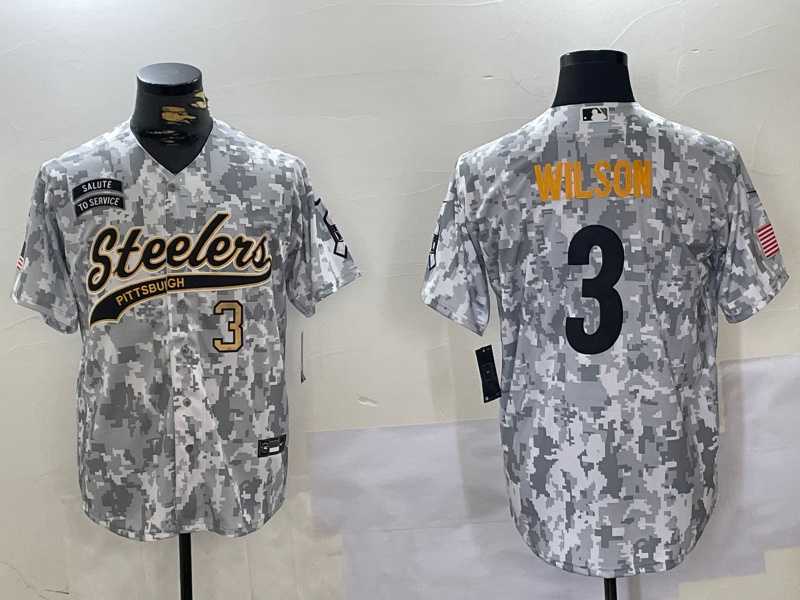 Mens Pittsburgh Steelers #3 Russell Wilson 2024 Arctic Camo Salute To Service Stitched Baseball Jerseys